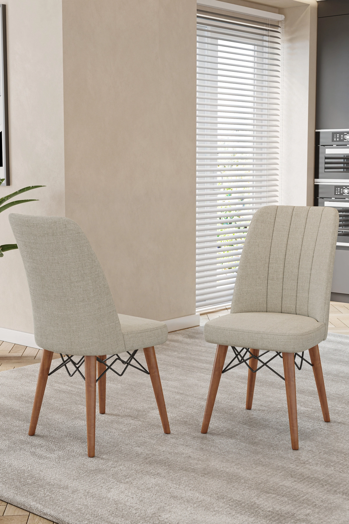 80x170CM Mutfak Masası Takımı | 4 Kişilik Açılır Masa Sandalye Takımı - Ceviz Masa - Krem-2