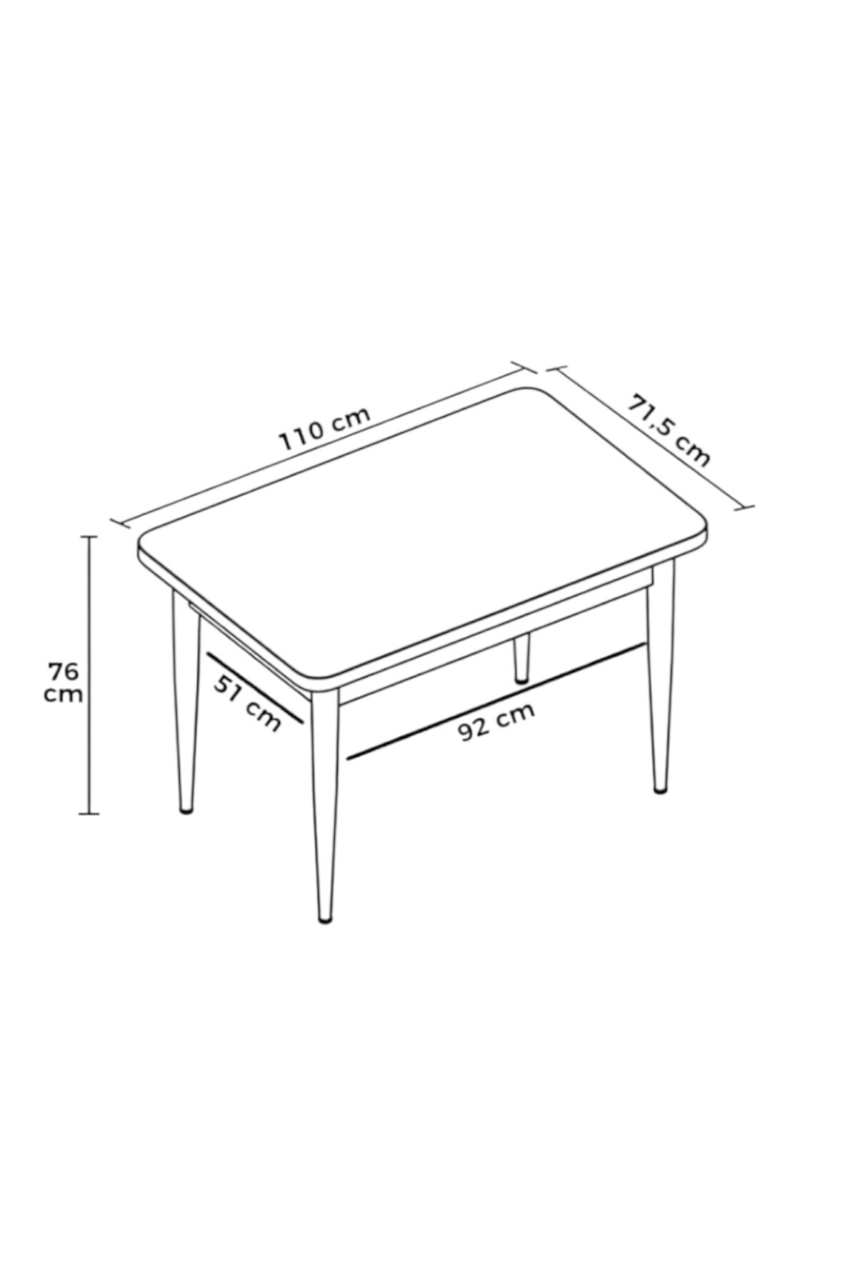 ARVEN Beyaz MDF 70x110 Sabit Mutfak Masası Takımı Beyaz Metal Ayak 4 Siyah Sandalye-2