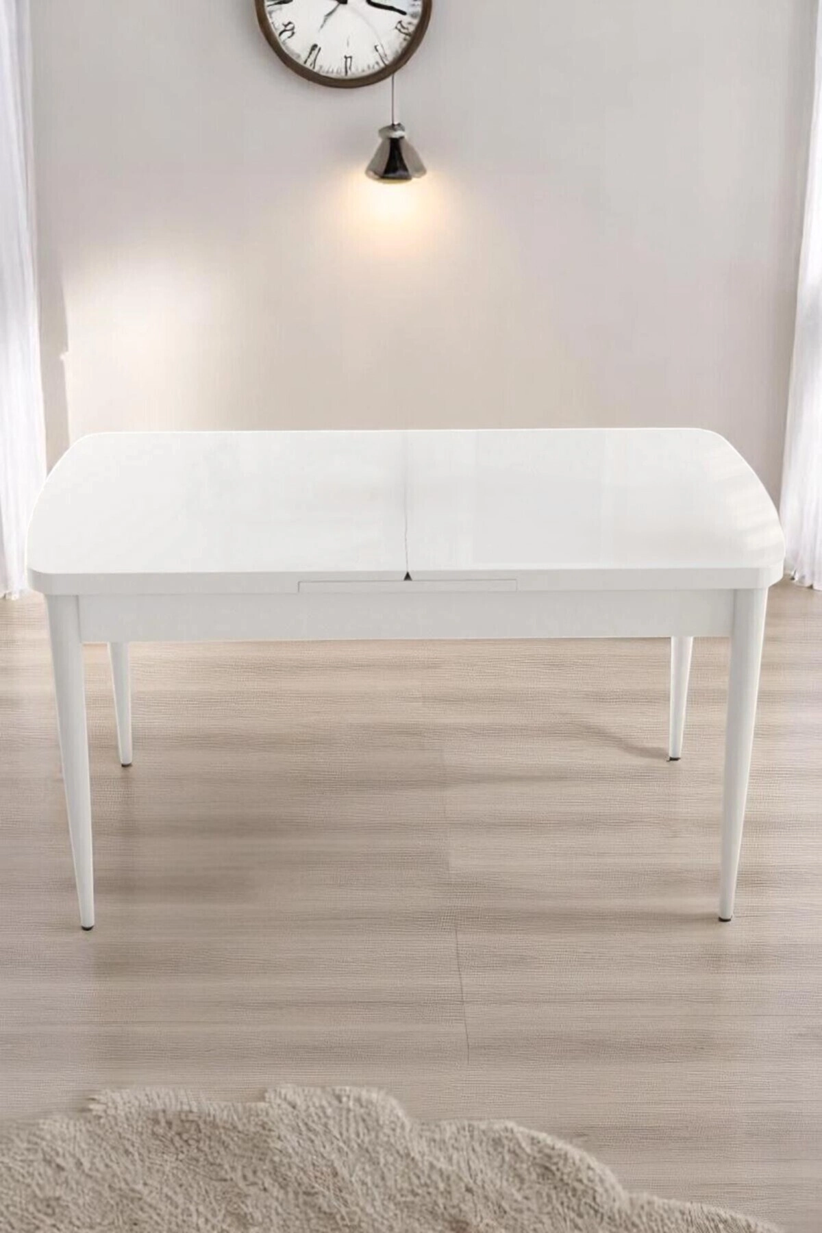 Monera Beyaz 80 x 132 Açılabilen MDF Masa Metal Ayaklı Mutfak Masası Takımı 4 Siyah Sandalye-2