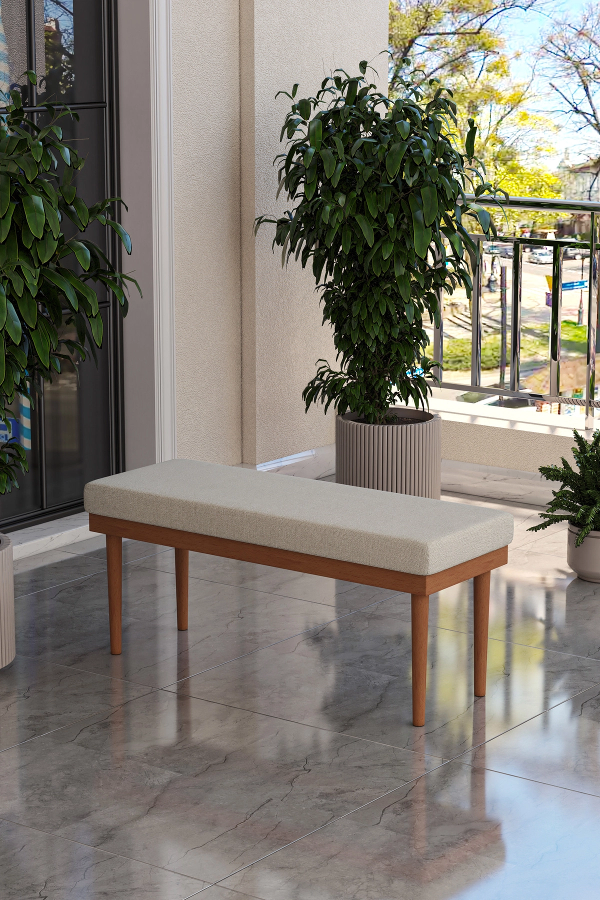 Preda Serisi Masif Fırınlanmış Gürgen Ahşap Bahçe Balkon Takımı Bench-1