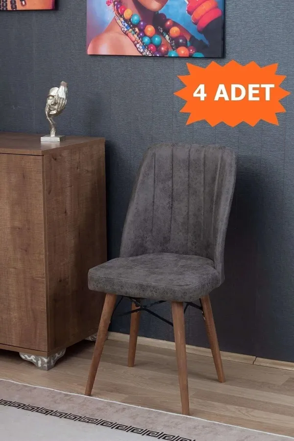 Mutfak Sandalyesi | Yemek Odası Sandalyesi | Salon Sandalyesi | Cafe Sandalyesi - Antrasit - 4 Adet
