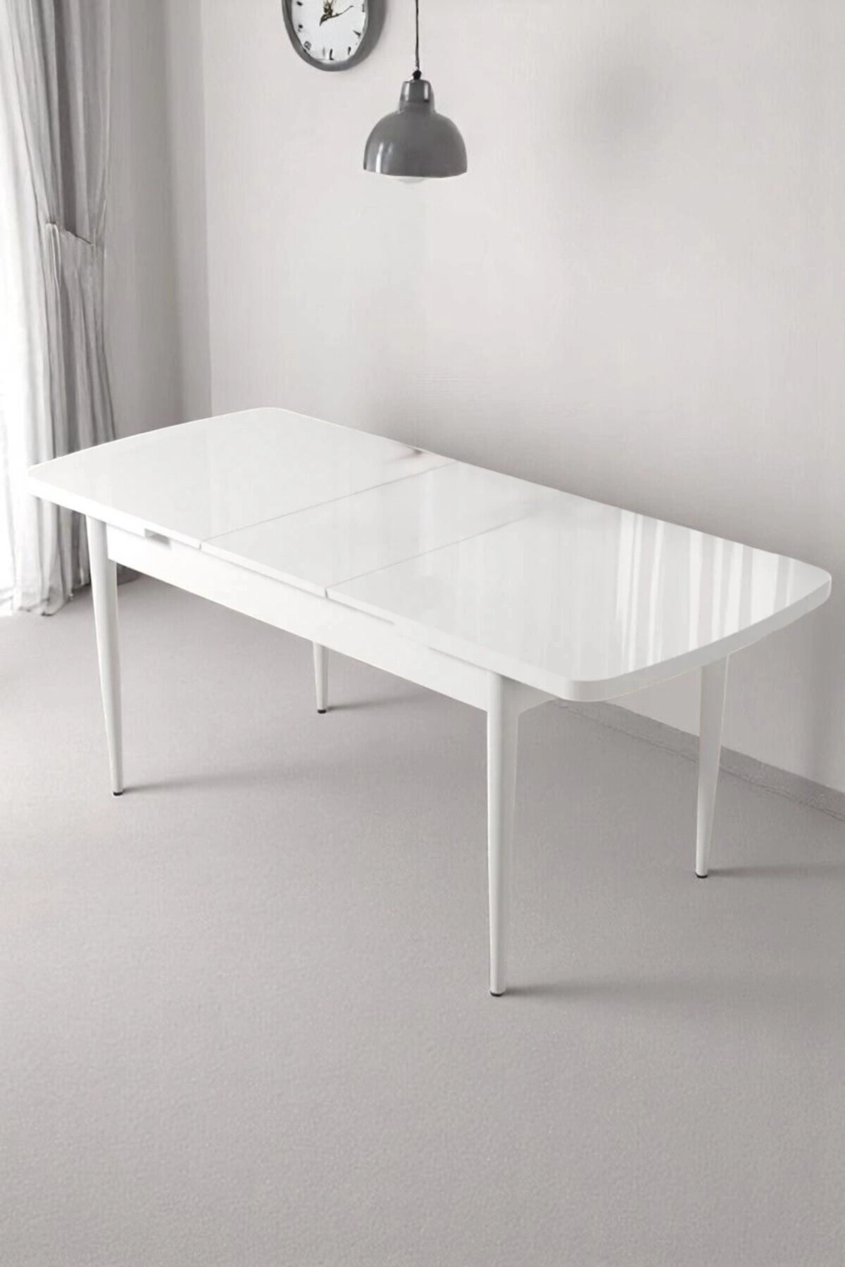 Sonata Beyaz 80 x 132 Açılabilen MDF Masa Metal Ayaklı Mutfak Masası Takımı 6 Antrasit Sandalye-1