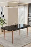 80x170 Mdf Açılır Mutfak Masası - Siyah - Mermer Desen