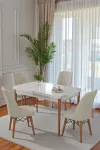 80x170CM Mutfak Masası Takımı | 4 Kişilik Açılır Masa Sandalye Takımı - Beyaz Masa- Krem-0