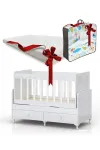 Anne Yanı Sallanır Bebek Beşiği, Mavi Uyku Setli, Yataklı, Çekmeceli 60 x 120-0