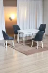 ARVEN Beyaz MDF 70x110 Sabit Mutfak Masası Takımı Beyaz Metal Ayak 4 Füme Kot Desen Sandalye-0