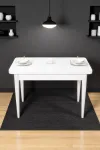 ARVEN Beyaz MDF 70x110 Sabit Mutfak Masası Takımı Beyaz Metal Ayak 4 Siyah Sandalye-1