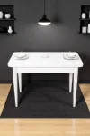 ARVEN Beyaz Sunta 70x110 Sabit Mutfak Masası Takımı Beyaz Metal Ayak 4 Füme Kot Desen Sandalye-1