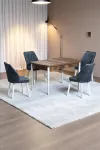 Florn Ceviz 80 x 132 Açılabilen MDF Masa Metal Ayaklı Mutfak Masası Takımı 4 Kot Füme Sandalye