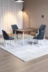 Florn Ceviz 80 x 132 Açılabilen Sunta Masa Metal Ayaklı Mutfak Masası Takımı 4 Kot Füme Sandalye