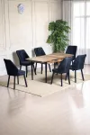 Luna Ceviz 80 x 132 Açılabilen MDF Masa Siyah Metal Ayaklı Mutfak Masası 6 Siyah Sandalye-0