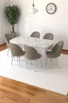 Mia Serisi Açılabilir Mutfak Masası Takımı Beyaz Mermer Desen Masa 6 Sandalye, Yemek Masası-0