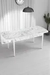 Mia Serisi Açılabilir Mutfak Masası Takımı Beyaz Mermer Desen Masa 6 Sandalye, Yemek Masası-1