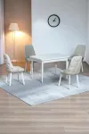 Monera Beyaz 80 x 132 Açılabilen MDF Masa Metal Ayaklı Mutfak Masası Takımı 4 Krem Sandalye