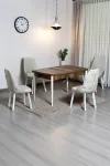 Monera Ceviz 80 x 132 Açılabilen MDF Masa Metal Ayaklı Mutfak Masası Takımı 4 Krem Sandalye-0