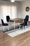Monera Ceviz 80 x 132 Açılabilen MDF Masa Metal Ayaklı Mutfak Masası Takımı 4 Siyah Sandalye-0