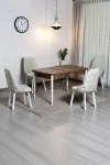 Monera Ceviz 80 x 132 Açılabilen Sunta Masa Metal Ayaklı Mutfak Masası Takımı 4 Krem Sandalye