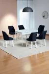 Sera Beyaz 80 x 132 Açılabilen MDF Masa Beyaz Metal Ayaklı Mutfak Masası 6 Siyah Sandalye-0
