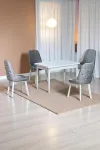 Still Beyaz MDF 70x110 Sabit Mutfak Masası Takımı Beyaz Metal Ayak 4 Gri Sandalye-0